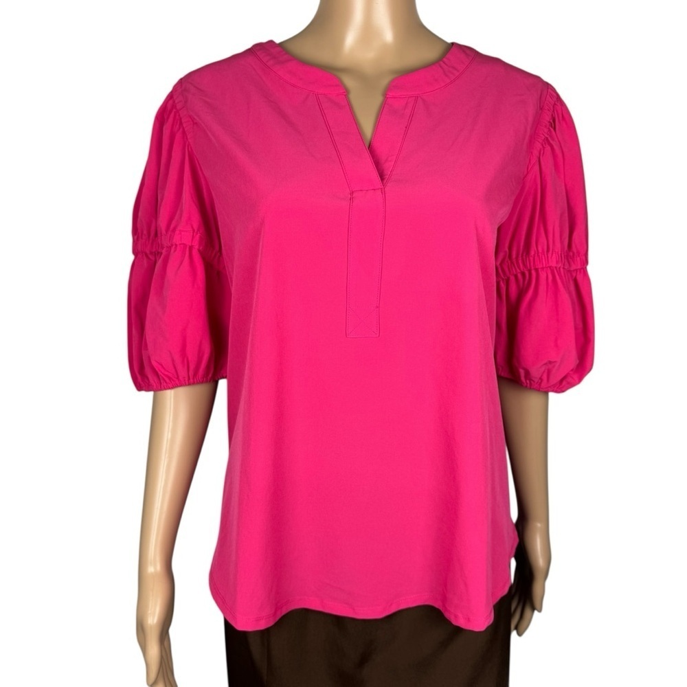 New Chico's Short Puff Sleeve Pink Blouse Size 2 US 12